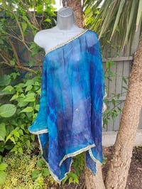 Image 11 of Poncho Woodstock Top -free size Blue purple see thru