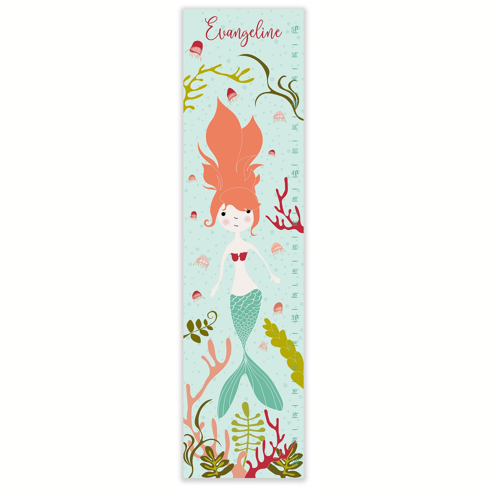 Matching Set Mermaid Under Sea Fabric Height Growth Chart 8 Vinyl Wall Stickers 