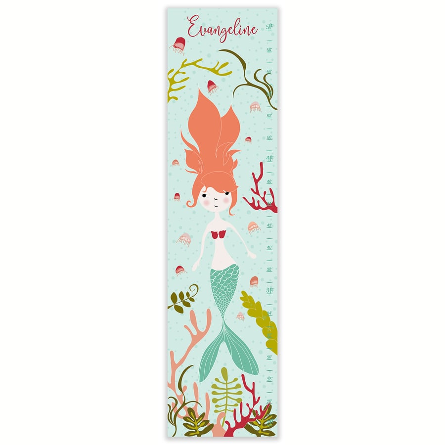 Image of Mermaid Under the Sea Personalized Canvas Growth Chart