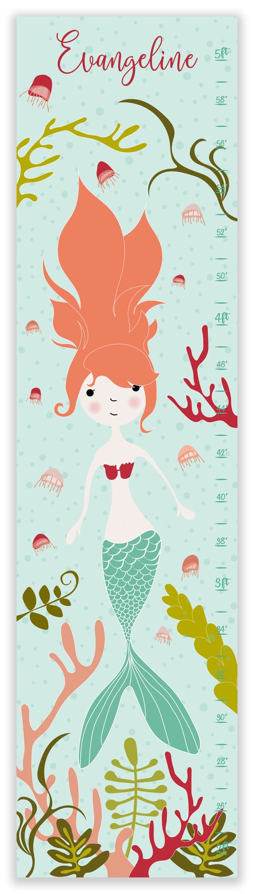 Image of Mermaid Under the Sea Personalized Canvas Growth Chart