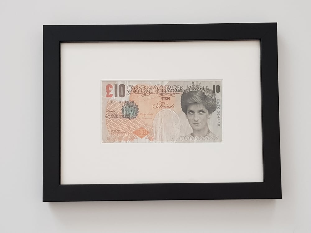 Image of BANKSY "DI FACED TENNER" - FRAMED, COMPLETE WITH LETTER OF AUTHENTICITY FROM STEVE LAZARIDES 
