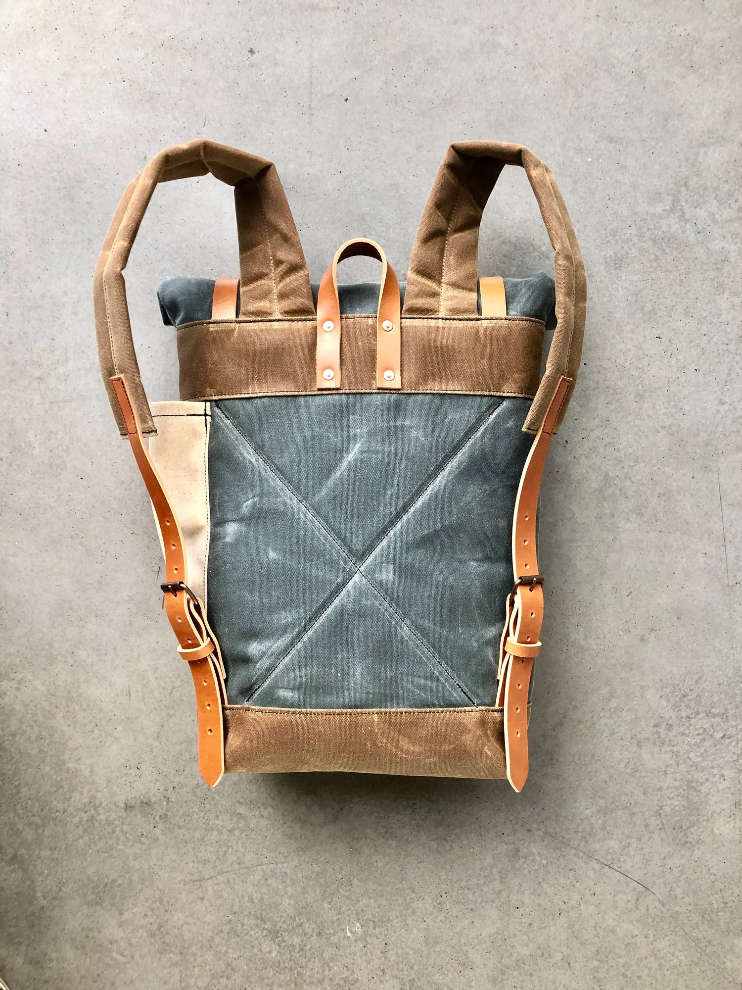 Image of Gray waxed canvas leather Backpack medium size / Commuter backpack / Hipster Backpack with roll top 