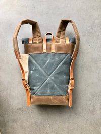 Image 5 of Gray waxed canvas leather Backpack medium size / Commuter backpack / Hipster Backpack with roll top 