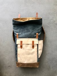 Image 4 of Gray waxed canvas leather Backpack medium size / Commuter backpack / Hipster Backpack with roll top 