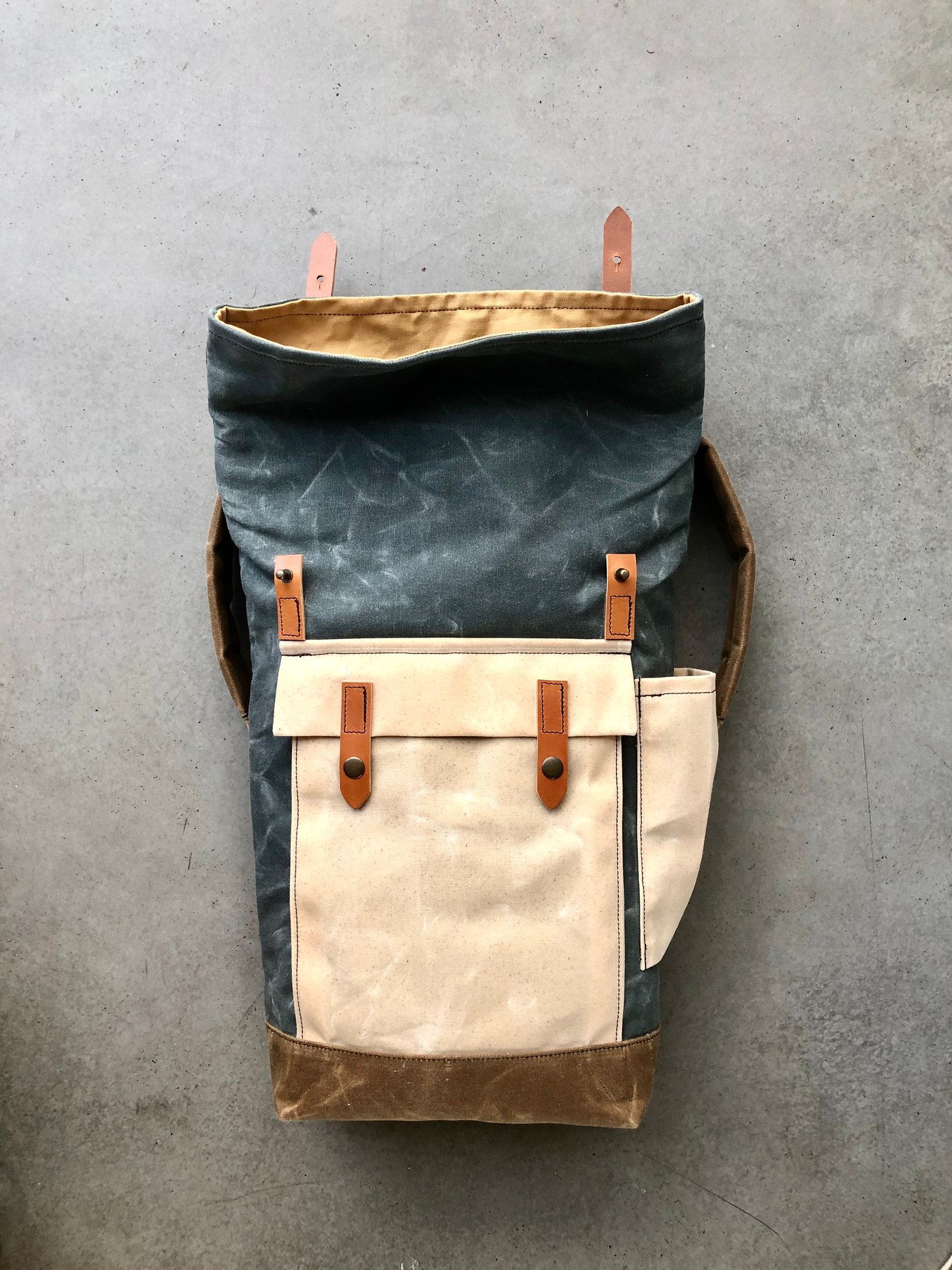 Image of Gray waxed canvas leather Backpack medium size / Commuter backpack / Hipster Backpack with roll top 