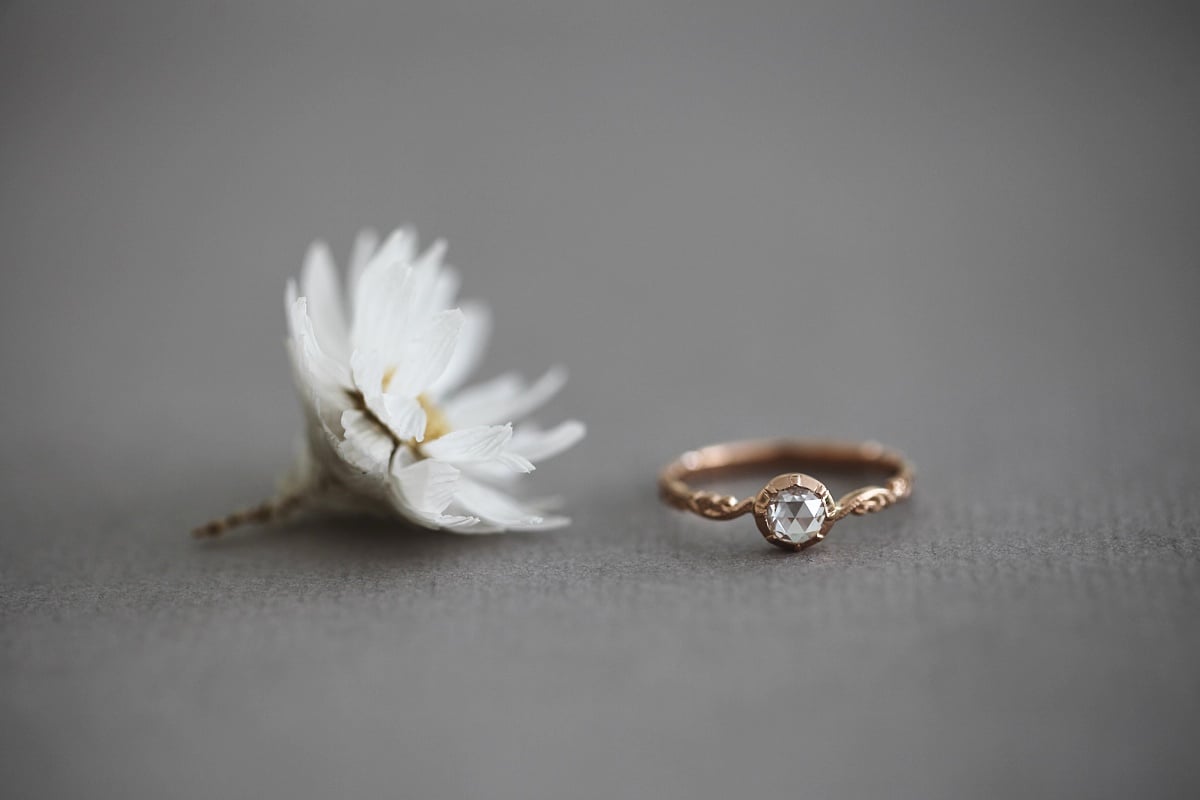 Image of *Made to order* 18ct Rose gold, 4.5mm Rose cut diamond, floral carved ring