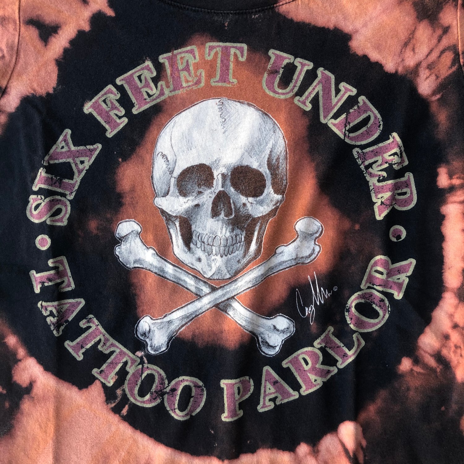 Image of Custom Bleached Six Feet Under Tattoo Parlor Tee 