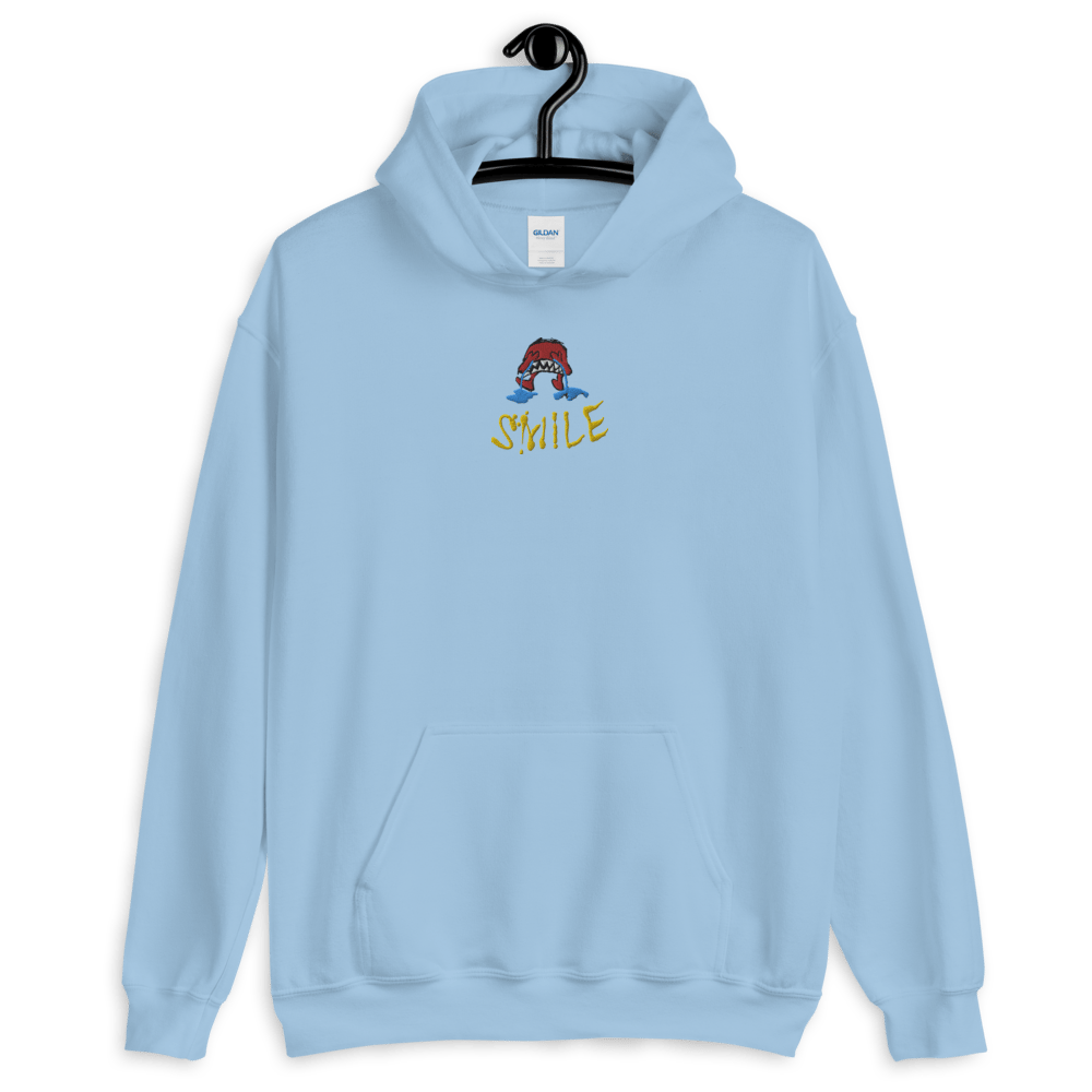 Image of "TEARS" Logo Embroidered Blue Hoodie