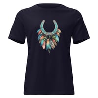Image 2 of Women's Relaxed T-Shirt, Feathers and Turquoise Horseshoe Tee, Western