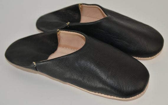 Image of BLACK LEATHER BABOUCHE
