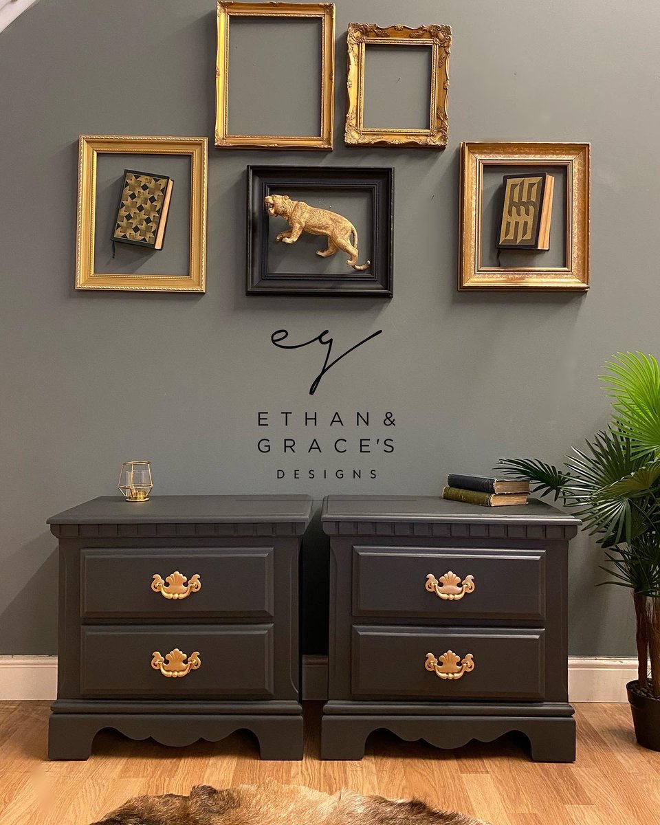 A pair of dark grey American bedside tables Ethan and Grace's Designs