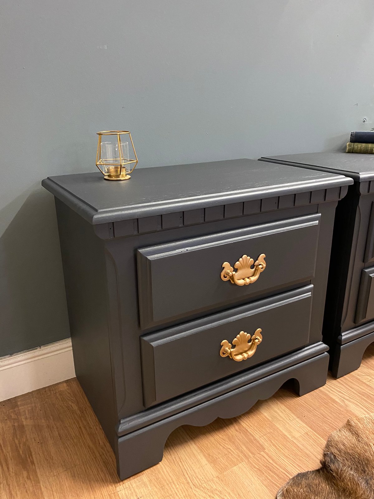 A Pair Of Dark Grey American Bedside Tables | Ethan And Grace's Designs