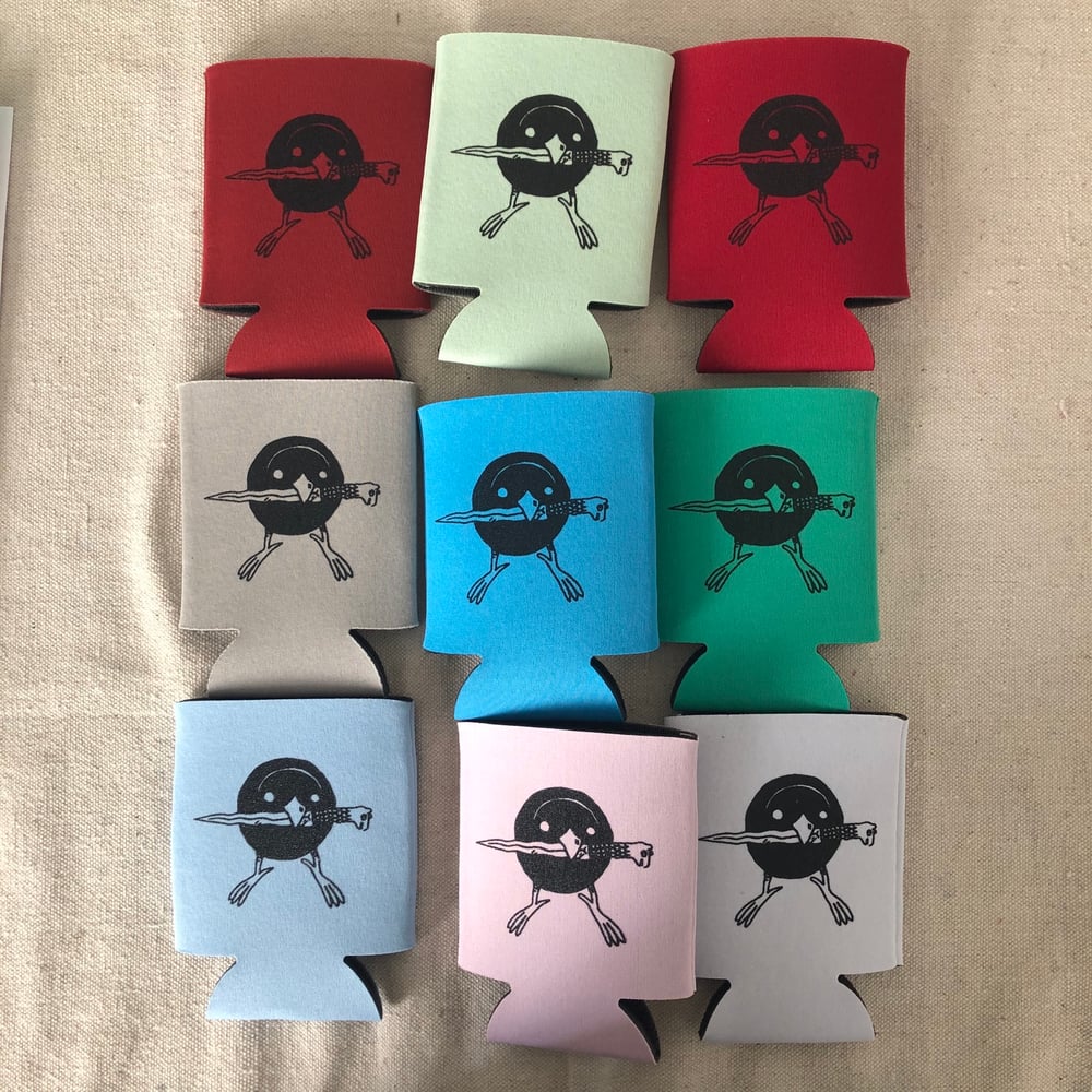 Image of Bird with Knife Beer Cozies