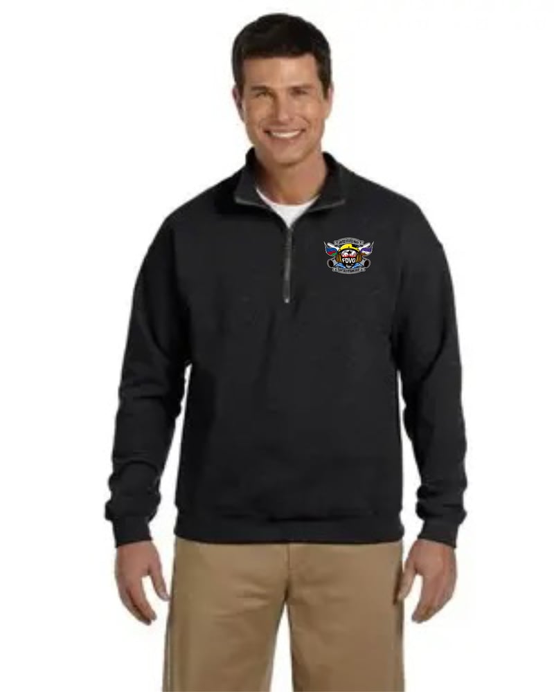 Image of Black Quarter-Zip Sweatshirt with Cadet Collar