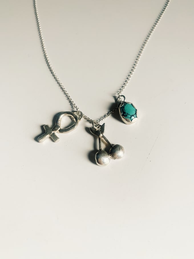 Image of Silver + Turquoise Charm Necklace 