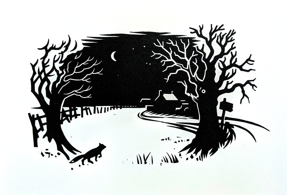 Image of Fantastic Mr Fox original linocut print