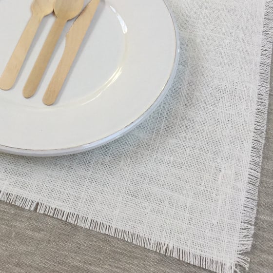 Image of Set de table 4 côtés frangés lin blanchi brut