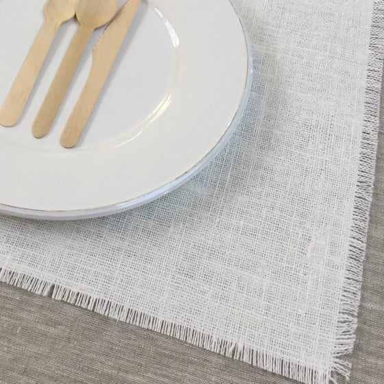 Image of -50% Set de table Franges OU avec 1 POCHE  lin blanchi brut 5,75€ € au lieu de 11,50€