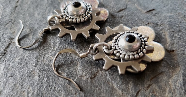Image of Sterling Clockwork Earrings, handmade, sterling silver