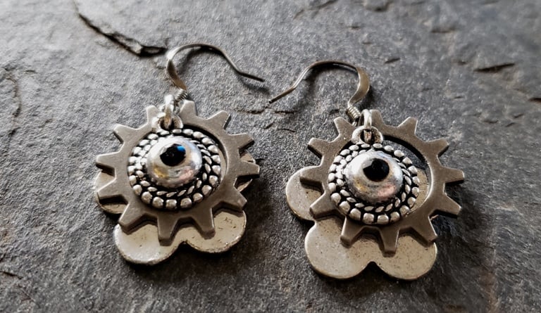 Image of Sterling Clockwork Earrings, handmade, sterling silver