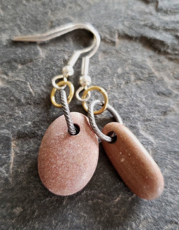 Image of Looped Stones earrings, handmade