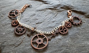 Image of Copper Clockwork Charm Bracelet, handmade