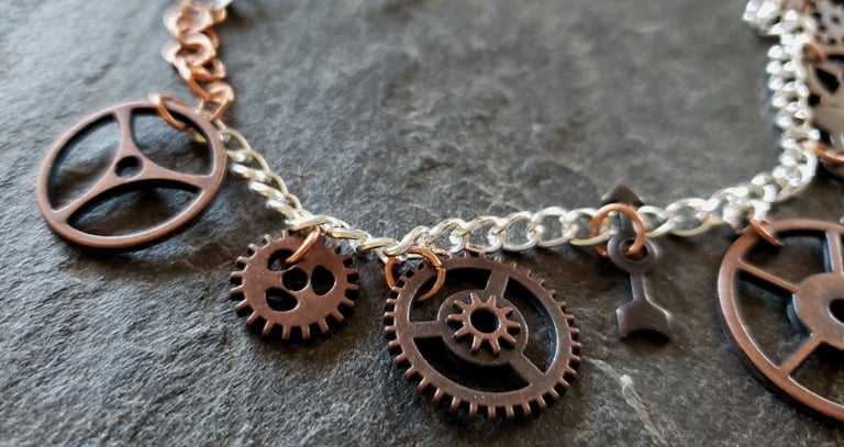 Image of Copper Clockwork Charm Bracelet, handmade