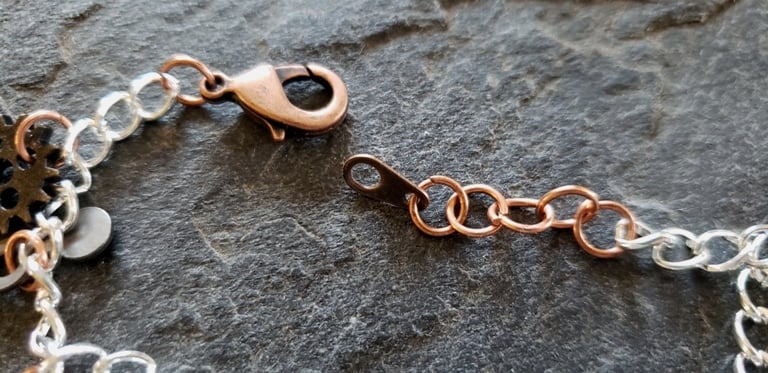 Image of Antique Gold and Copper Clockwork Charm Bracelet, handmade