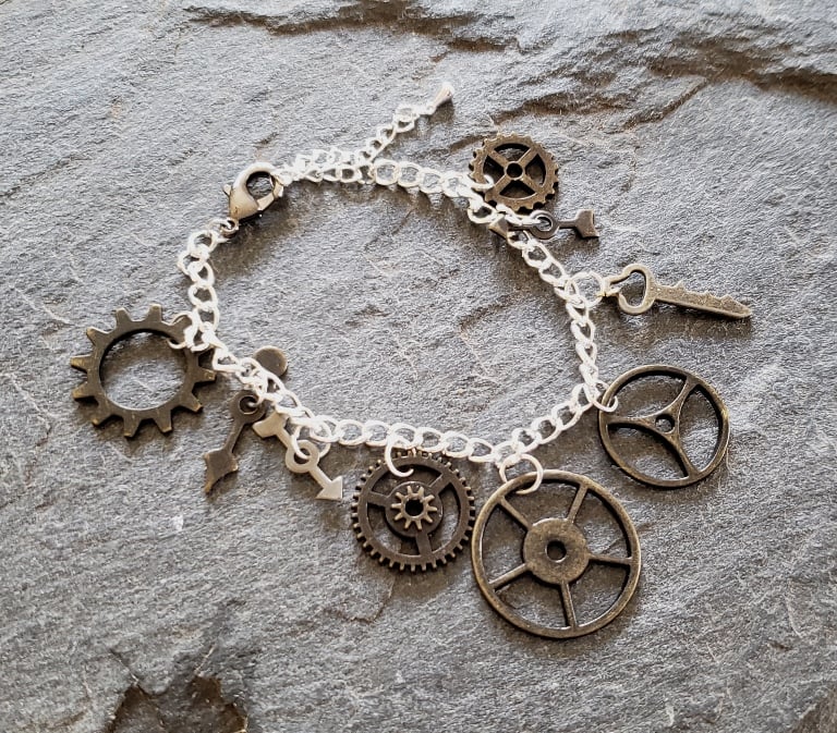 Image of Antique Gold Clockwork Charm bracelet, handmade