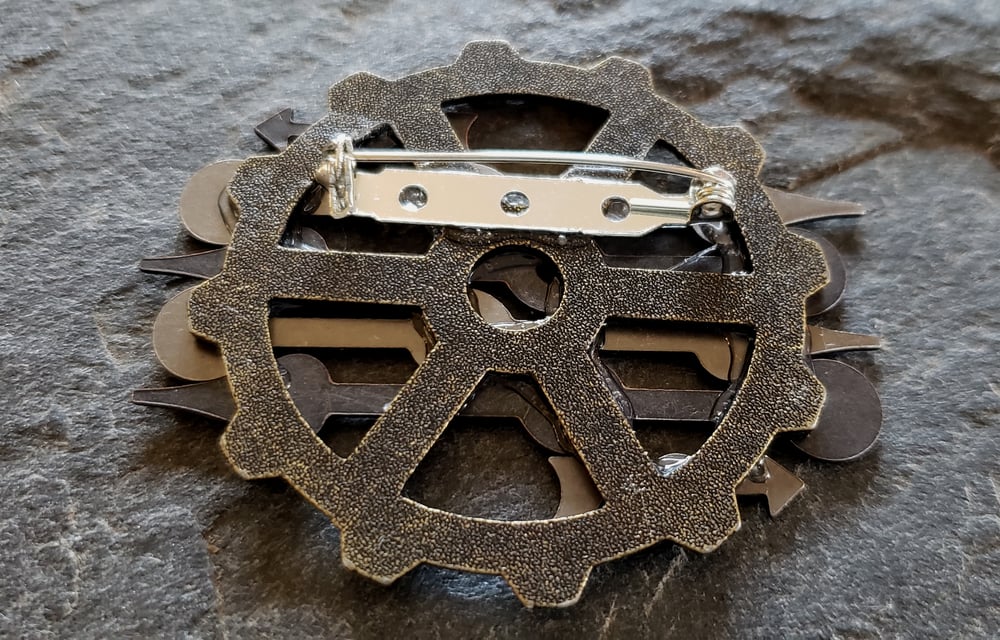Image of Mixed metals Clock hands brooch, handmade