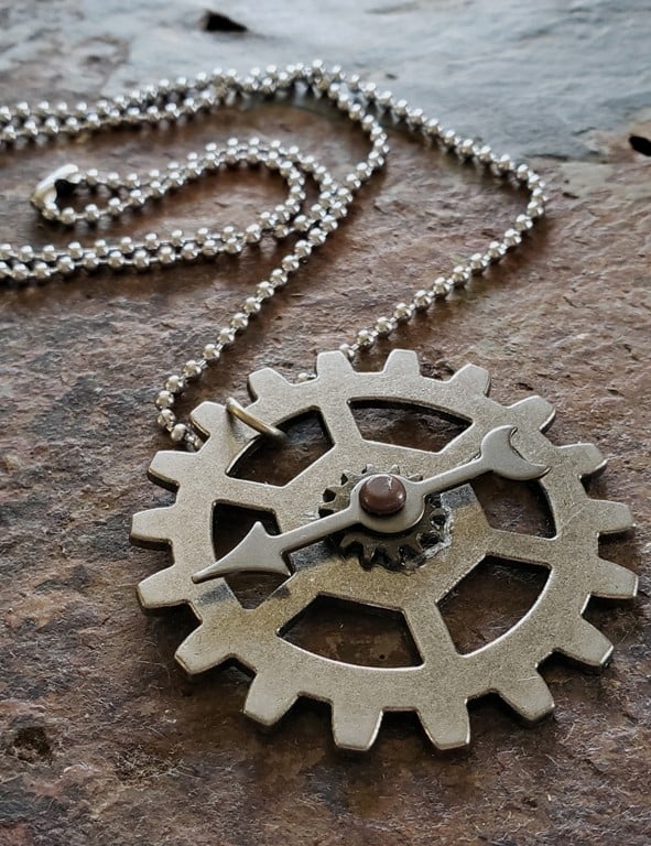 Image of Moving Clockhand Clockwork pendant necklace, handmade