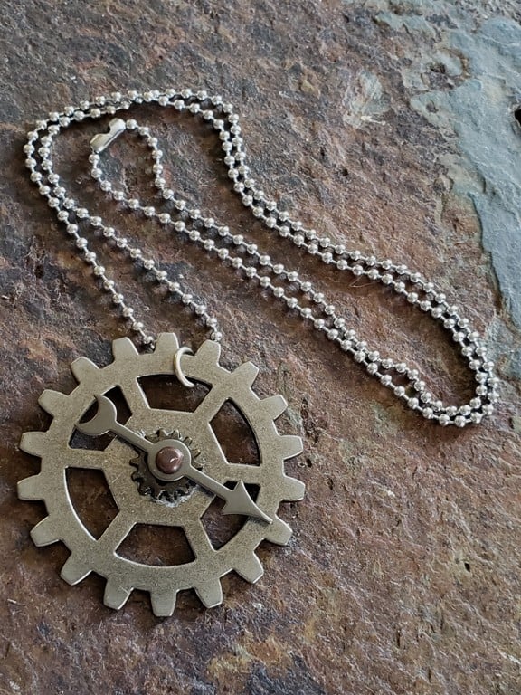 Image of Moving Clockhand Clockwork pendant necklace, handmade