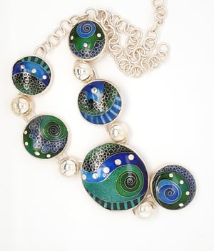 Image of Blue and Green Cloisonné and Basse Taille Enamel Necklace 