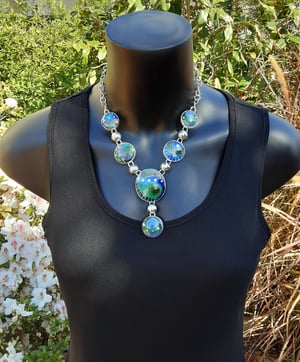 Image of Blue and Green Cloisonné and Basse Taille Enamel Necklace