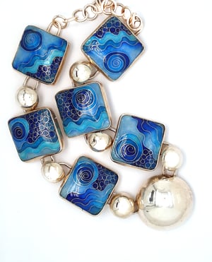 Image of Blue Cloisonné Enamel Necklace  with Silver Domes