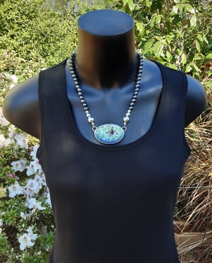 Image of Delicate: Cloisonné Enamel, Garnet and Black Pearl Necklace