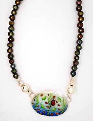 Image of Delicate: Cloisonné Enamel, Garnet and Black Pearl Necklace
