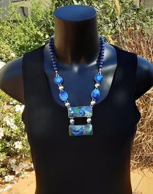 Image of Cloisonné and Basse Taille Enamel Necklace with Lapis Lazuli Beads