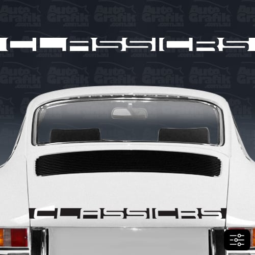 Image of CLASSIC-RS NEGATIVE TYPE ENGINE LID DECAL - YOUR CUSTOM TEXT