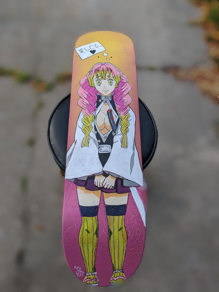 Image of Hand-Painted Demon Slayer anime 8" Mitsuri Skateboard deck