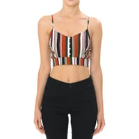 STRIPED SMOCKED BACK V-NECK CROP Top