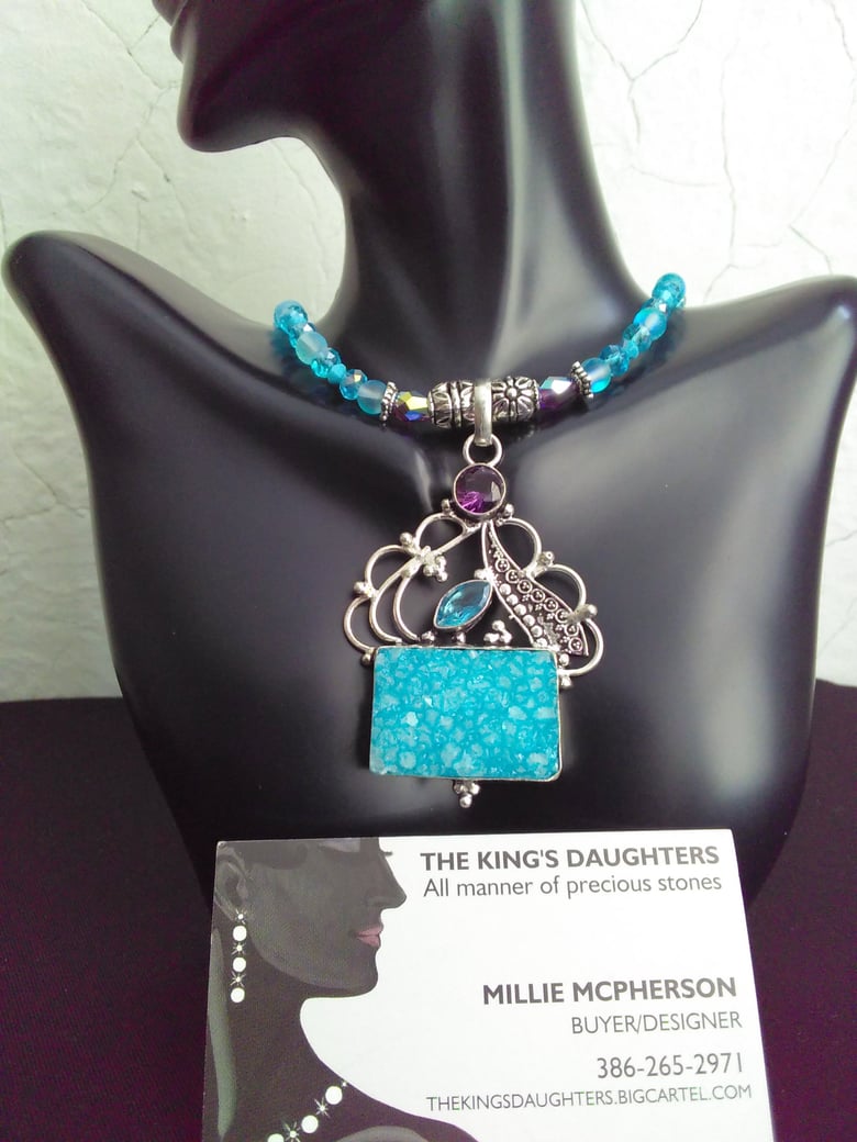 Image of BABY BLUE DRUZY PENDANT NECKLACE SET