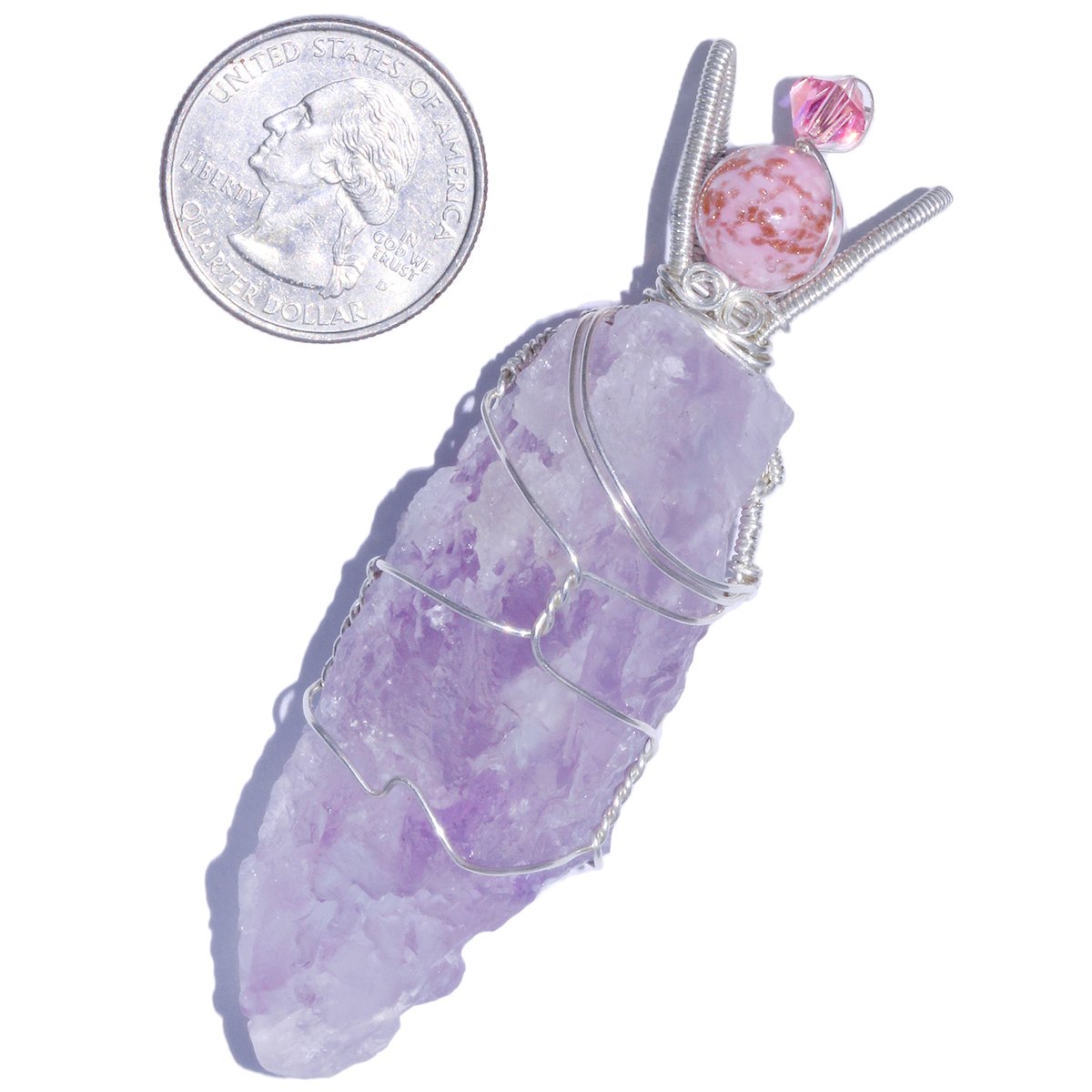 Etched Lavender Amethyst Crystal Sterling Pendant 