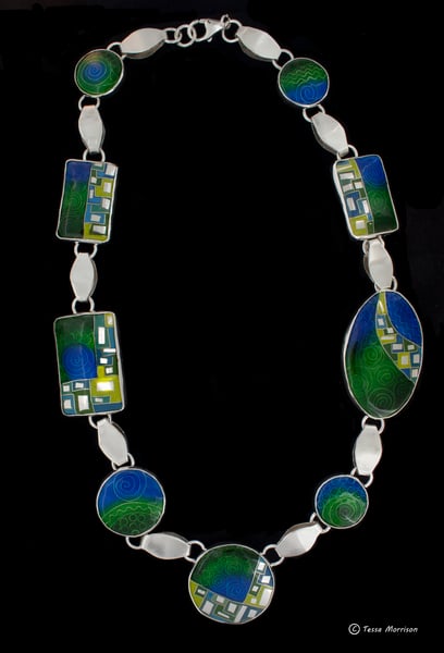 Image of A Touch of Mediaeval: Cloisonné and Basse Taille Enamel and Silver Necklace