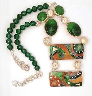 Image of Blue, Orange and Yellow transparent Cloisonné Enamel Necklace