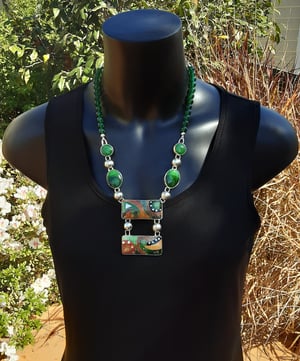 Image of Blue, Orange and Yellow transparent Cloisonné Enamel Necklace