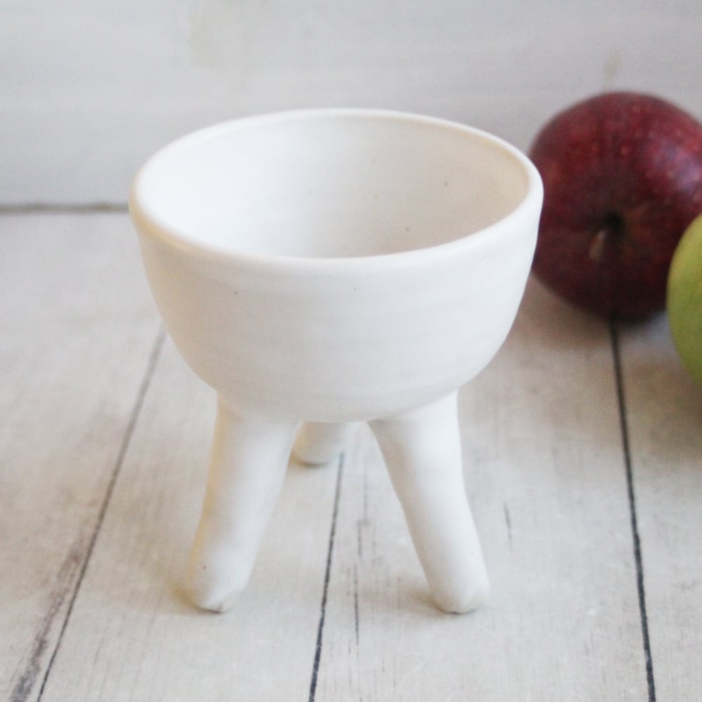 Image of Matte White Succulent Pot, Handcrafted Quirky Tripod Planter, Ceramic Pottery Made in USA - 3