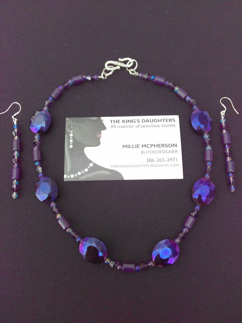 Image of PURPLE OBLONG CRYSTAL NECKLACE SET