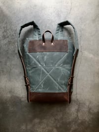 Image 3 of Backpack in gray waxed canvas / rucksack with folded top and waxed canvas flap