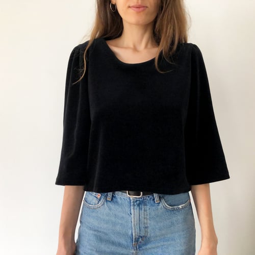 Image of Pre-order: Margareth shirt in black velvet 100% organic cotton in Berlin, handmade in Berlin